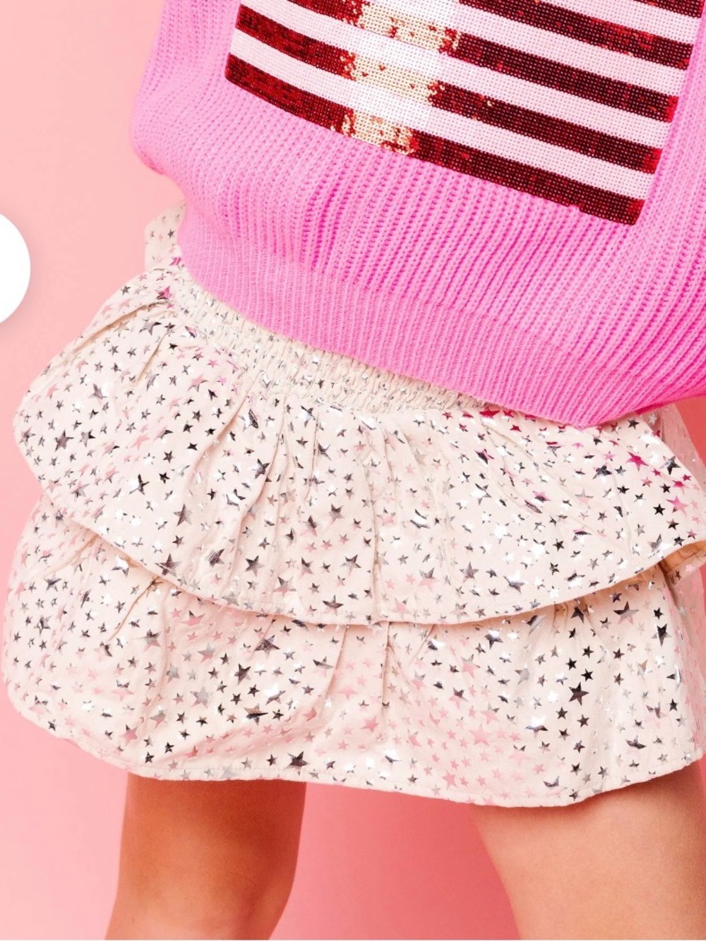 QUEEN OF SPARKLES Light Pink Foiled Stars Smocked Skort size Medium (10)